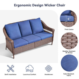 English Elm 67.3 Inch Outdoor Three Seat PE Wicker Sofa with Olefin Cushions for Patio Deck T3773P420087