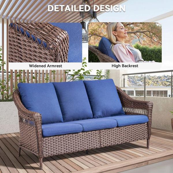 English Elm 67.3 Inch Outdoor Three Seat PE Wicker Sofa with Olefin Cushions for Patio Deck T3773P420087