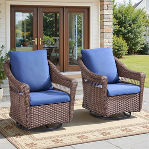 English Elm Outdoor PE Wicker Swivel Glider Chair Set Porch Patio Rocker with Plush Cushions T3773P420088