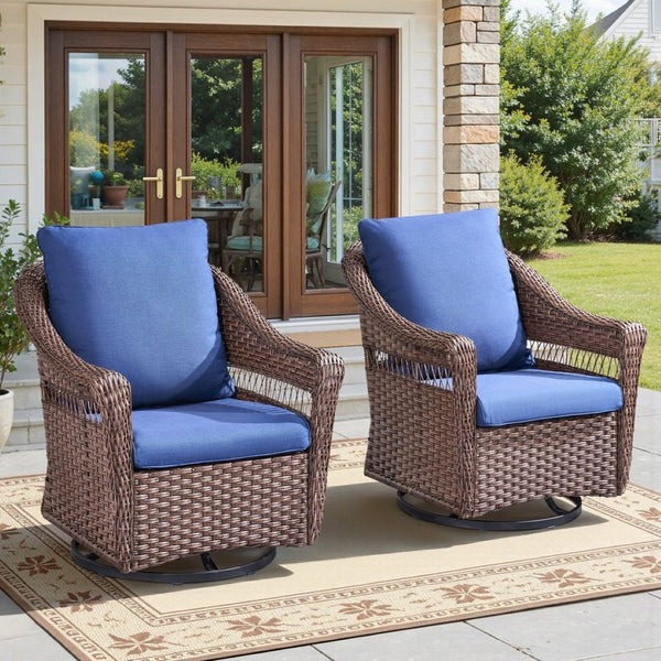 English Elm Outdoor PE Wicker Swivel Glider Chair Set Porch Patio Rocker with Plush Cushions T3773P420088
