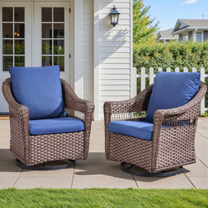 English Elm Outdoor PE Wicker Swivel Glider Chair Set Porch Patio Rocker with Plush Cushions T3773P420088