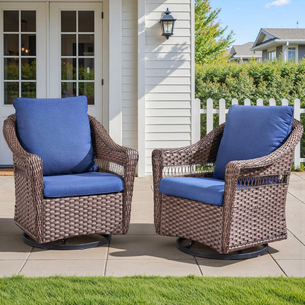 English Elm Outdoor PE Wicker Swivel Glider Chair Set Porch Patio Rocker with Plush Cushions T3773P420088