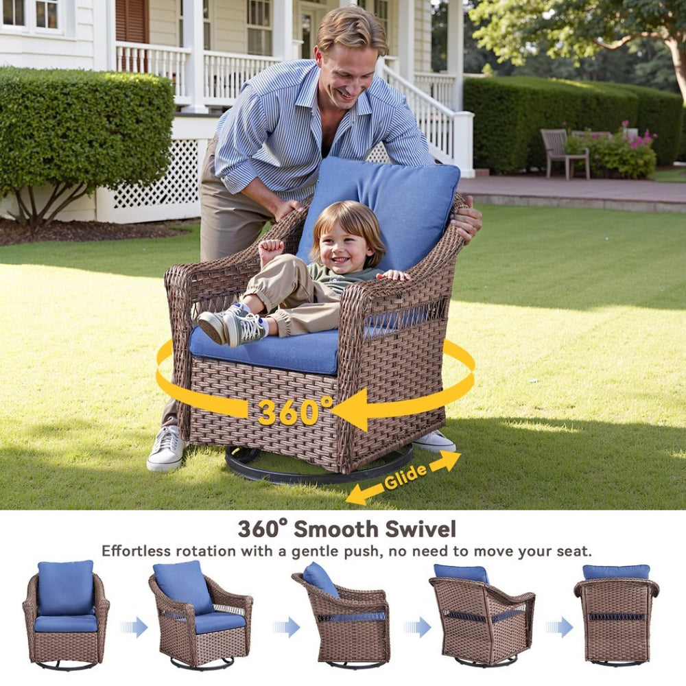 English Elm Outdoor PE Wicker Swivel Glider Chair Set Porch Patio Rocker with Plush Cushions T3773P420088