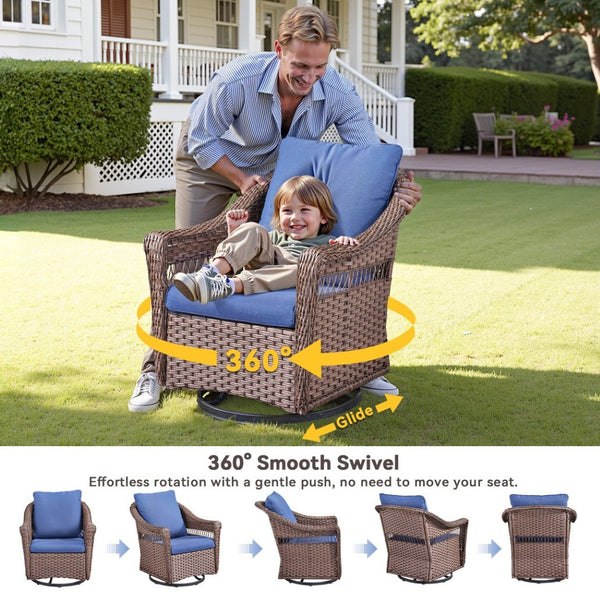 English Elm Outdoor PE Wicker Swivel Glider Chair Set Porch Patio Rocker with Plush Cushions T3773P420088