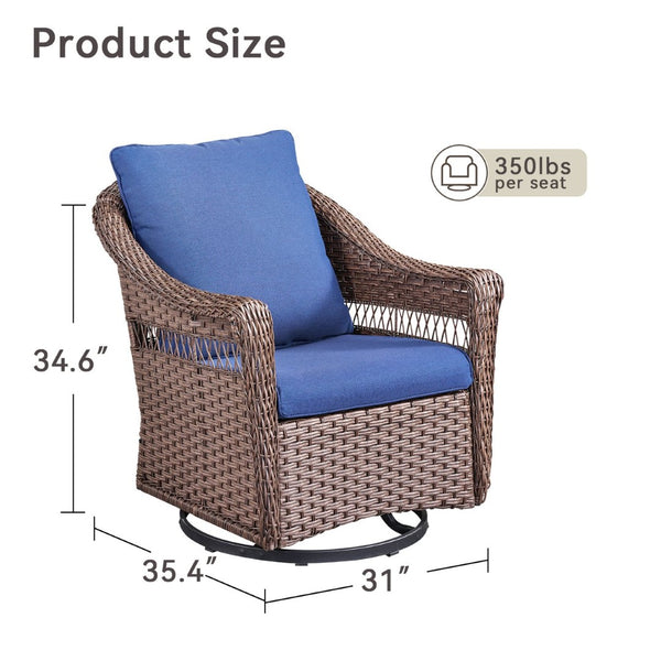 English Elm Outdoor PE Wicker Swivel Glider Chair Set Porch Patio Rocker with Plush Cushions T3773P420088