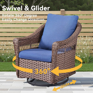 English Elm Outdoor PE Wicker Swivel Glider Chair Set Porch Patio Rocker with Plush Cushions T3773P420088