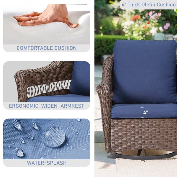 English Elm Outdoor PE Wicker Swivel Glider Chair Set Porch Patio Rocker with Plush Cushions T3773P420088