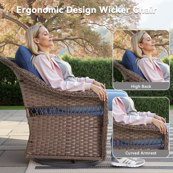 English Elm Outdoor PE Wicker Swivel Glider Chair Set Porch Patio Rocker with Plush Cushions T3773P420088