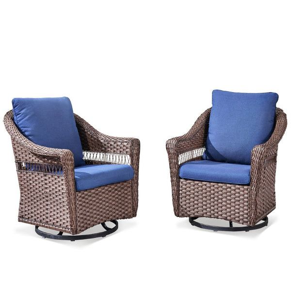 English Elm Outdoor PE Wicker Swivel Glider Chair Set Porch Patio Rocker with Plush Cushions T3773P420088