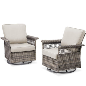 English Elm 2 Piece High Back Swivel Rocker Patio Chair Set with Thick Cushions and Steel Base T3773P518237