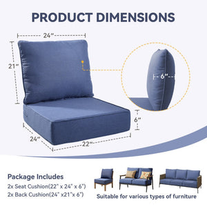 English Elm 6 Inch High Density Foam Outdoor Chair Cushions with Olefin Removable Cover UV Resistant Navy Blue 2 Sets T3773P573177