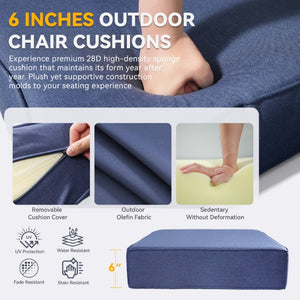 English Elm 6 Inch High Density Foam Outdoor Chair Cushions with Olefin Removable Cover UV Resistant Navy Blue 3 Sets T3773P573178
