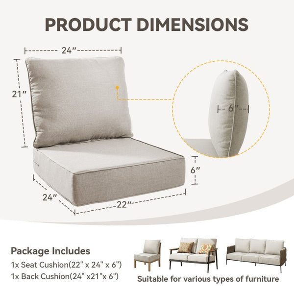 English Elm 6 Inch High Density Foam Outdoor Chair Cushions with Olefin Removable Cover UV Resistant Beige 1 Set T3773P573179