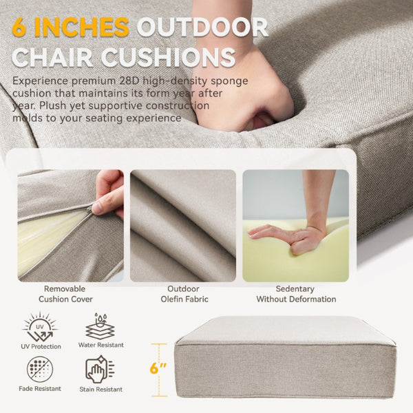 English Elm 6 Inch High Density Foam Outdoor Chair Cushions with Olefin Removable Cover UV Resistant Beige 2 Sets T3773P573180
