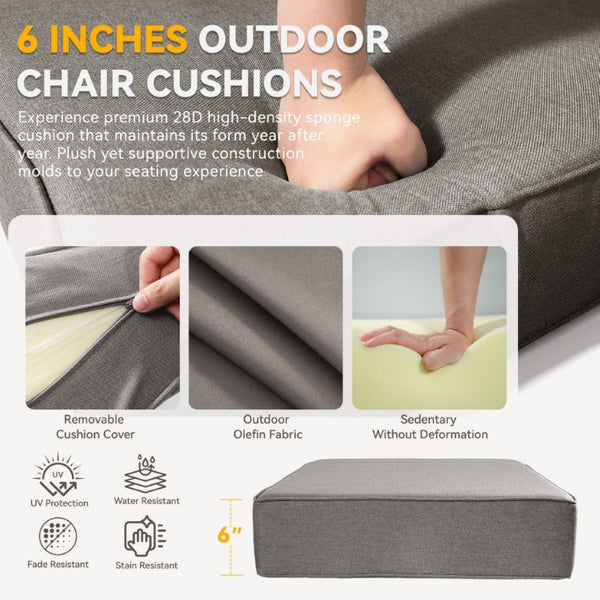 English Elm 6 Inch High Density Foam Outdoor Chair Cushions with Olefin Removable Cover UV Resistant Gray 1 Set T3773P573183