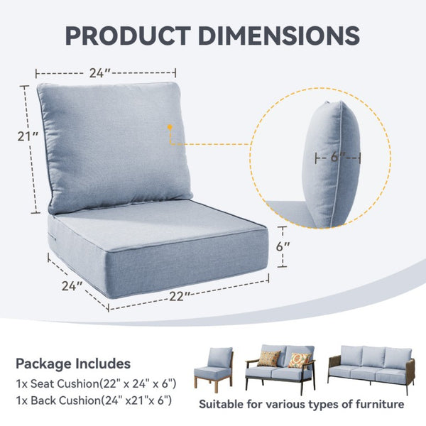 English Elm 6 Inch High Density Foam Outdoor Chair Cushions with Olefin Removable Cover UV Resistant Baby Blue 1 Set T3773P573186