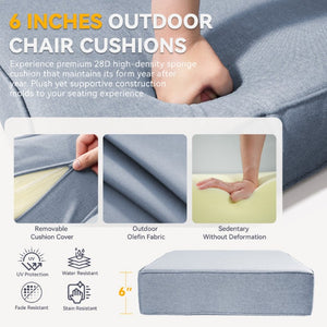 English Elm 6 Inch High Density Foam Outdoor Chair Cushions with Olefin Removable Cover UV Resistant Baby Blue 3 Sets T3773P573188