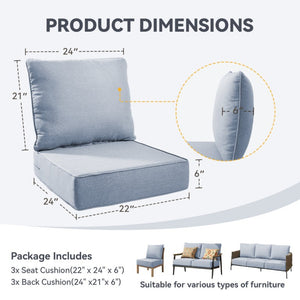 English Elm 6 Inch High Density Foam Outdoor Chair Cushions with Olefin Removable Cover UV Resistant Baby Blue 3 Sets T3773P573188