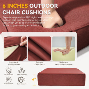 English Elm 6 Inch High Density Foam Outdoor Chair Cushions with Olefin Removable Cover UV Resistant Red 2 Sets T3773P573190