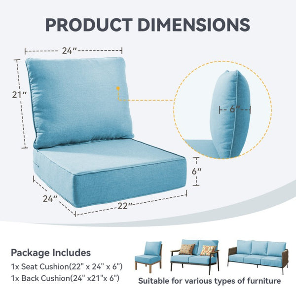 English Elm 6 Inch High Density Foam Outdoor Chair Cushions with Olefin Removable Cover UV Resistant Light Blue 1 Set T3773P573199