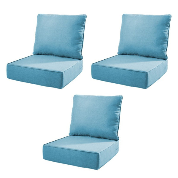 English Elm 6 Inch High Density Foam Outdoor Chair Cushions with Olefin Removable Cover UV Resistant Light Blue 3 Sets T3773P573201