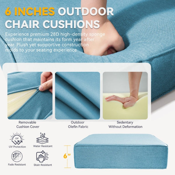 English Elm 6 Inch High Density Foam Outdoor Chair Cushions with Olefin Removable Cover UV Resistant Light Blue 3 Sets T3773P573201