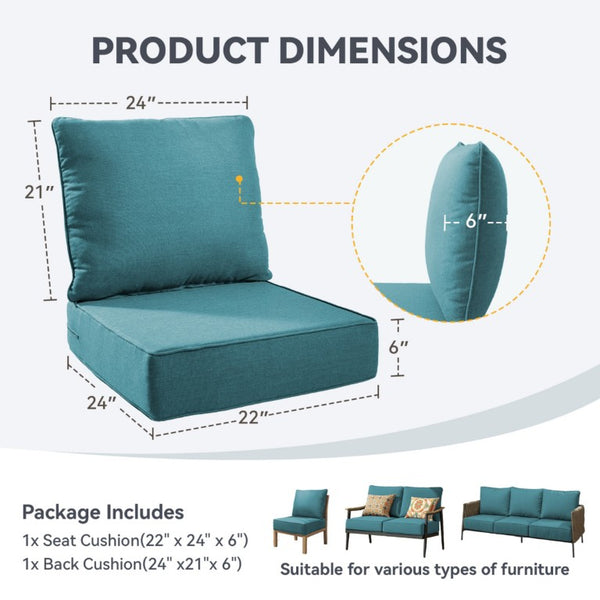 English Elm 6 Inch High Density Foam Outdoor Chair Cushions with Olefin Removable Cover UV Resistant Peacock Blue 1 Set T3773P573202