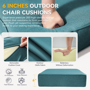English Elm 6 Inch High Density Foam Outdoor Chair Cushions with Olefin Removable Cover UV Resistant Peacock Blue 2 Sets T3773P573203