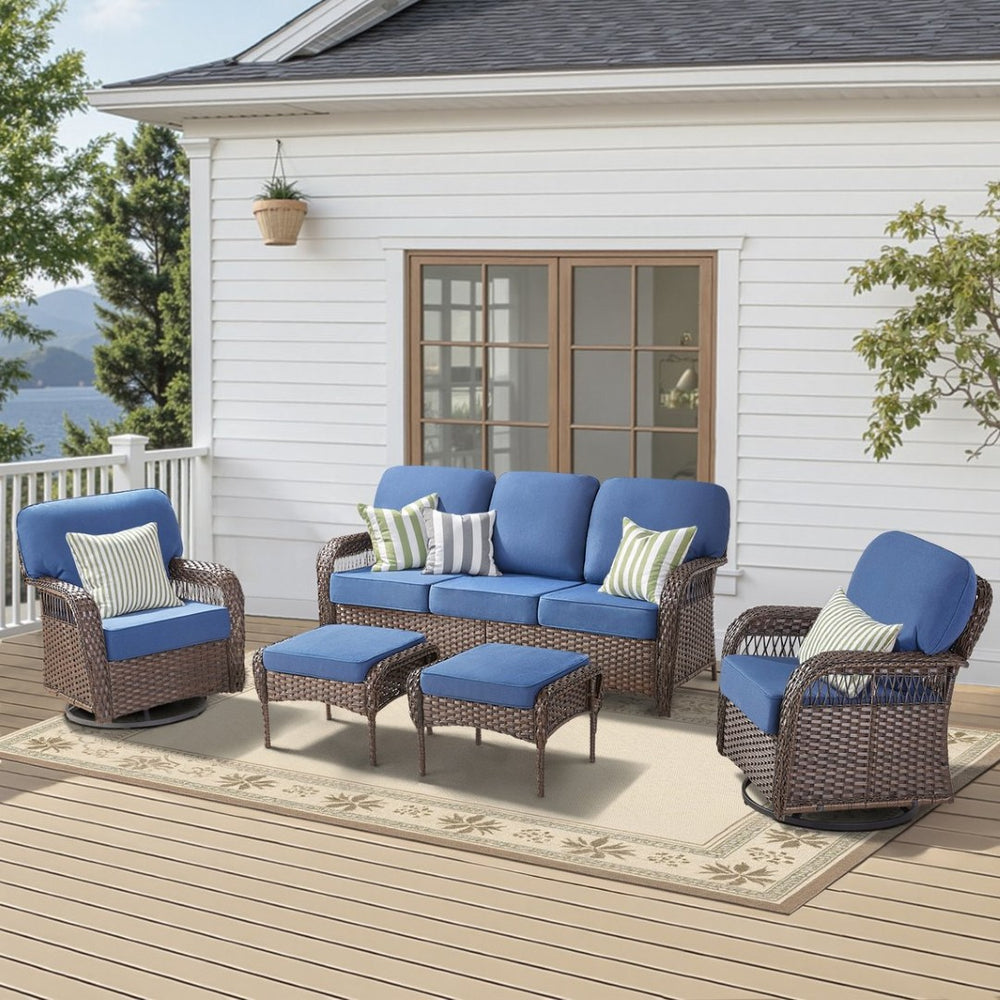 English Elm Luxury Pe Rattan Swivel Rocker Patio Set with Deep Foam Cushioned Outdoor Seating T3773S00020