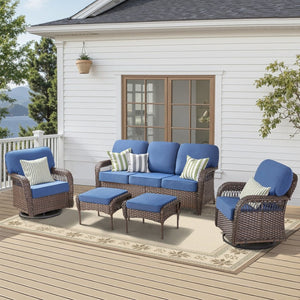 English Elm Luxury Pe Rattan Swivel Rocker Patio Set with Deep Foam Cushioned Outdoor Seating T3773S00020