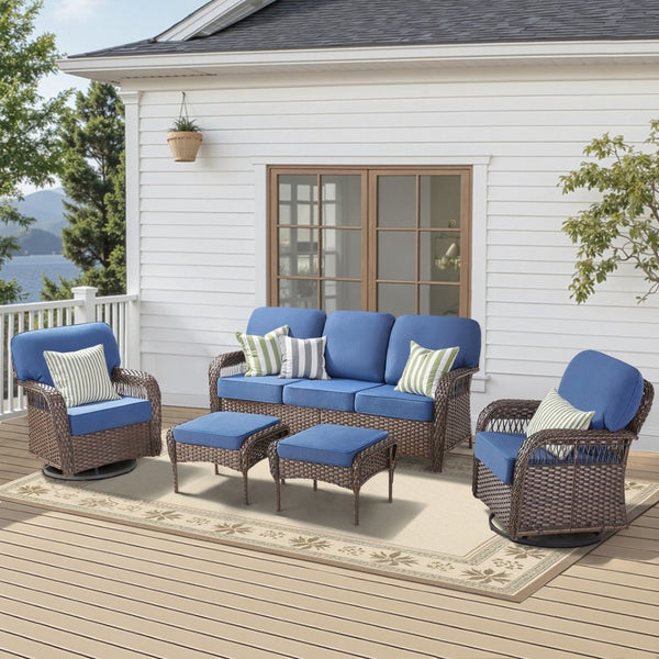 English Elm Luxury Pe Rattan Swivel Rocker Patio Set with Deep Foam Cushioned Outdoor Seating T3773S00020