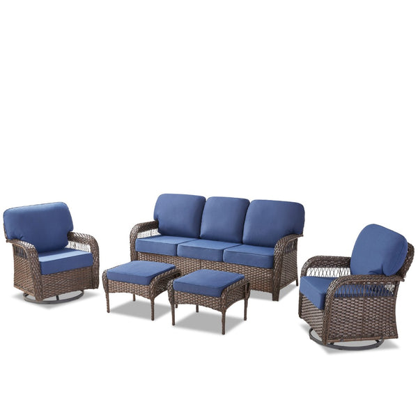 English Elm Luxury Pe Rattan Swivel Rocker Patio Set with Deep Foam Cushioned Outdoor Seating T3773S00020