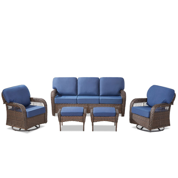 English Elm Luxury Pe Rattan Swivel Rocker Patio Set with Deep Foam Cushioned Outdoor Seating T3773S00020