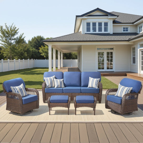 English Elm Luxury Pe Rattan Swivel Rocker Patio Set with Deep Foam Cushioned Outdoor Seating T3773S00020
