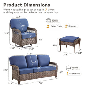 English Elm Luxury Pe Rattan Swivel Rocker Patio Set with Deep Foam Cushioned Outdoor Seating T3773S00020