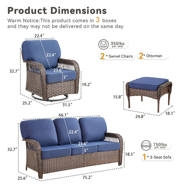 English Elm Luxury Pe Rattan Swivel Rocker Patio Set with Deep Foam Cushioned Outdoor Seating T3773S00020