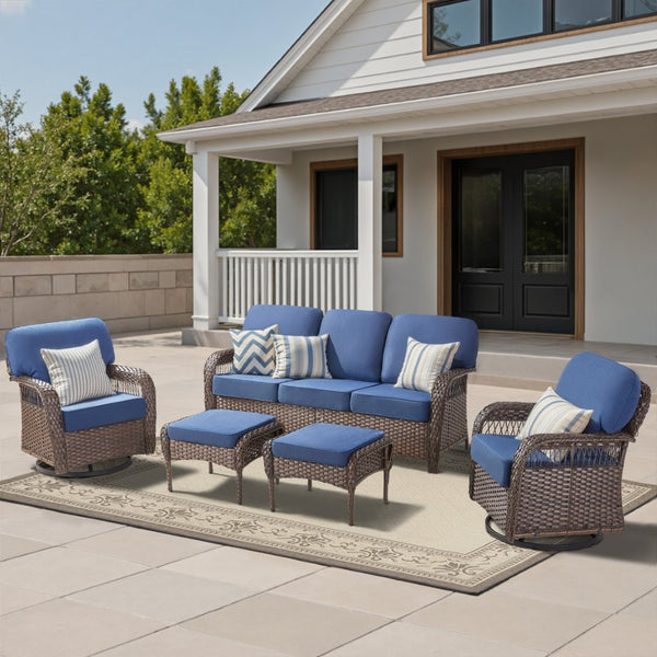 English Elm Luxury Pe Rattan Swivel Rocker Patio Set with Deep Foam Cushioned Outdoor Seating T3773S00020