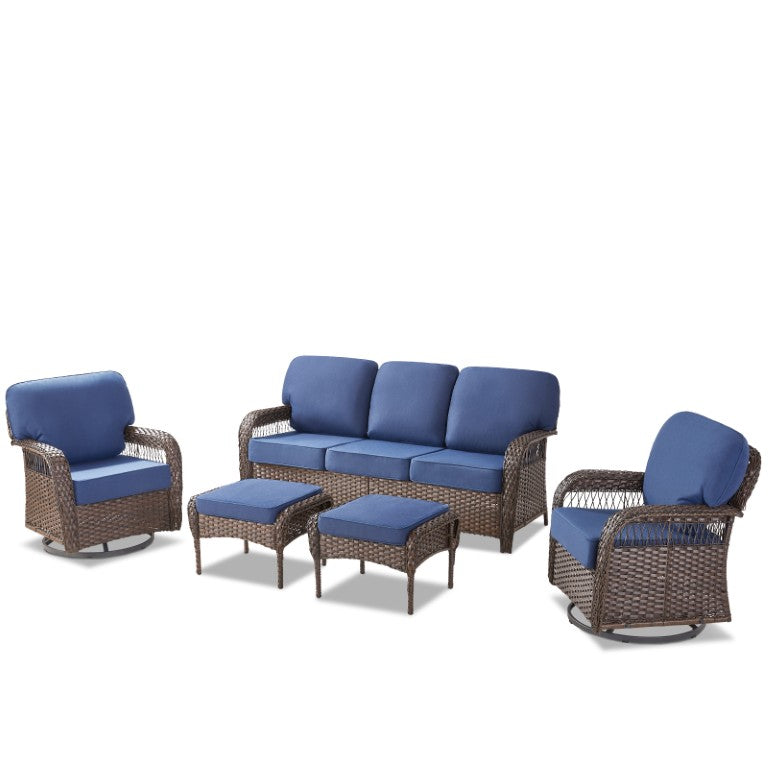 English Elm Luxury 5 Piece PE Wicker Swivel Rocker Patio Set with Thick Cushions for Outdoor Living T3773S00021