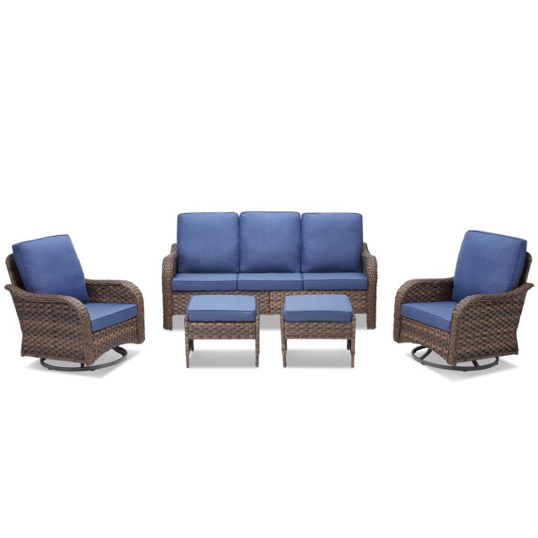 English Elm 4 Inch Cushioned PE Rattan Outdoor Conversation Set with Swivel Rocker Chairs for Patio T3773S00022
