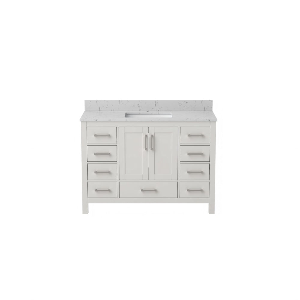 English Elm 48" Bathroom Vanity Carrara Top Ceramic Sink 9 Drawers Soft Close White Cabinet T3785P514706