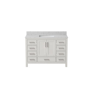 English Elm 48" Bathroom Vanity Carrara Top Ceramic Sink 9 Drawers Soft Close White Cabinet T3785P514706