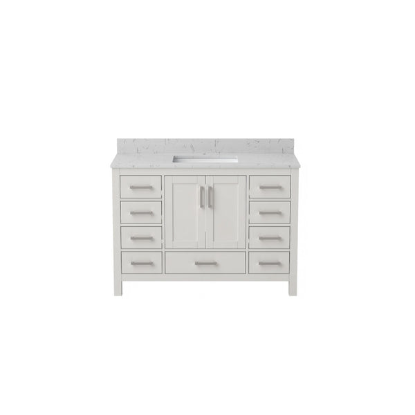 English Elm 48" Bathroom Vanity Carrara Top Ceramic Sink 9 Drawers Soft Close White Cabinet T3785P514706