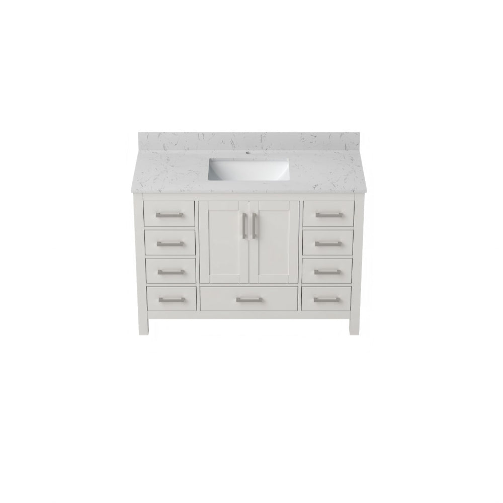 English Elm 48" Bathroom Vanity Carrara Top Ceramic Sink 9 Drawers Soft Close White Cabinet T3785P514706