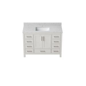English Elm 48" Bathroom Vanity Carrara Top Ceramic Sink 9 Drawers Soft Close White Cabinet T3785P514706