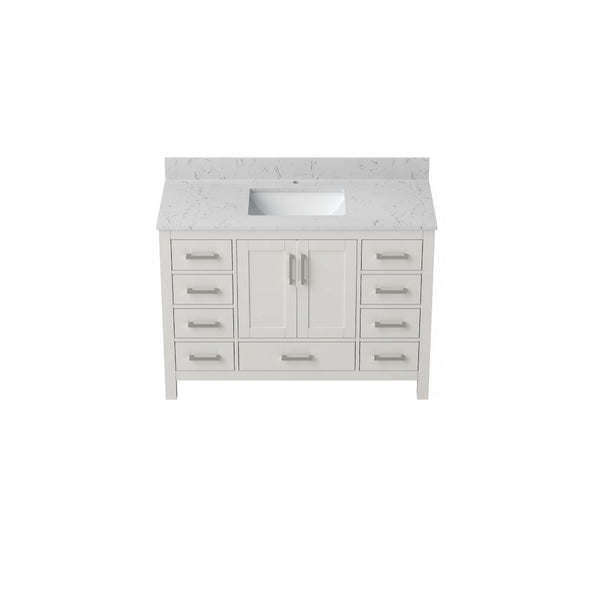 English Elm 48" Bathroom Vanity Carrara Top Ceramic Sink 9 Drawers Soft Close White Cabinet T3785P514706