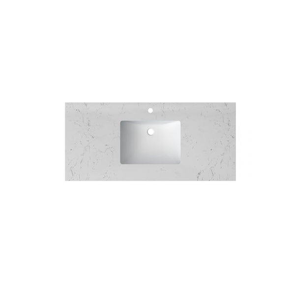 English Elm 48" Bathroom Vanity Carrara Top Ceramic Sink 9 Drawers Soft Close White Cabinet T3785P514706