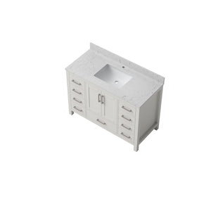 English Elm 48" Bathroom Vanity Carrara Top Ceramic Sink 9 Drawers Soft Close White Cabinet T3785P514706
