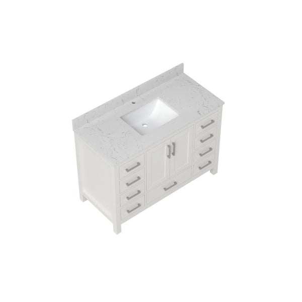 English Elm 48" Bathroom Vanity Carrara Top Ceramic Sink 9 Drawers Soft Close White Cabinet T3785P514706