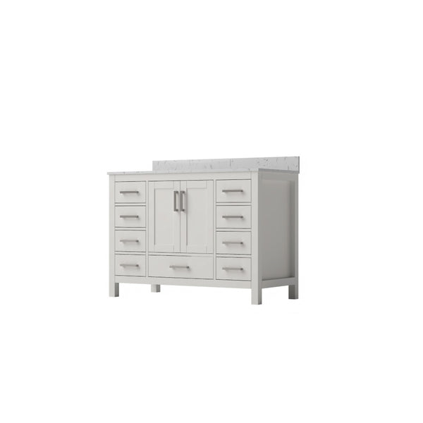 English Elm 48" Bathroom Vanity Carrara Top Ceramic Sink 9 Drawers Soft Close White Cabinet T3785P514706