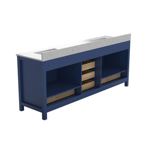 English Elm 83" Freestanding Double Basin Vanity with Carrara Top Soft Close Solid Wood Cabinet T3785P517330